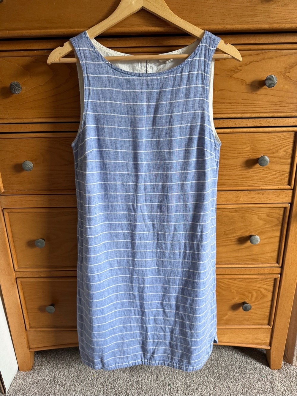 Beach Lunch Lounge Stripe Mini Shift Dress Womens Small Blue & White Boat Neck